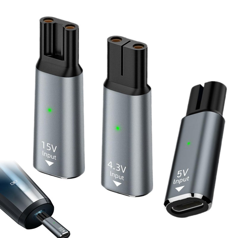مجموعة محولات شاحن USB-C 3 قطع، شاحن USB-C لفيليبس، محول شاحن ماكينة الحلاقة USB-C رأس نقل متوافق مع فيليبس نوريلكو وسلسلة One Blade (4.3V 5V 15V، الكابل غير متضمن)